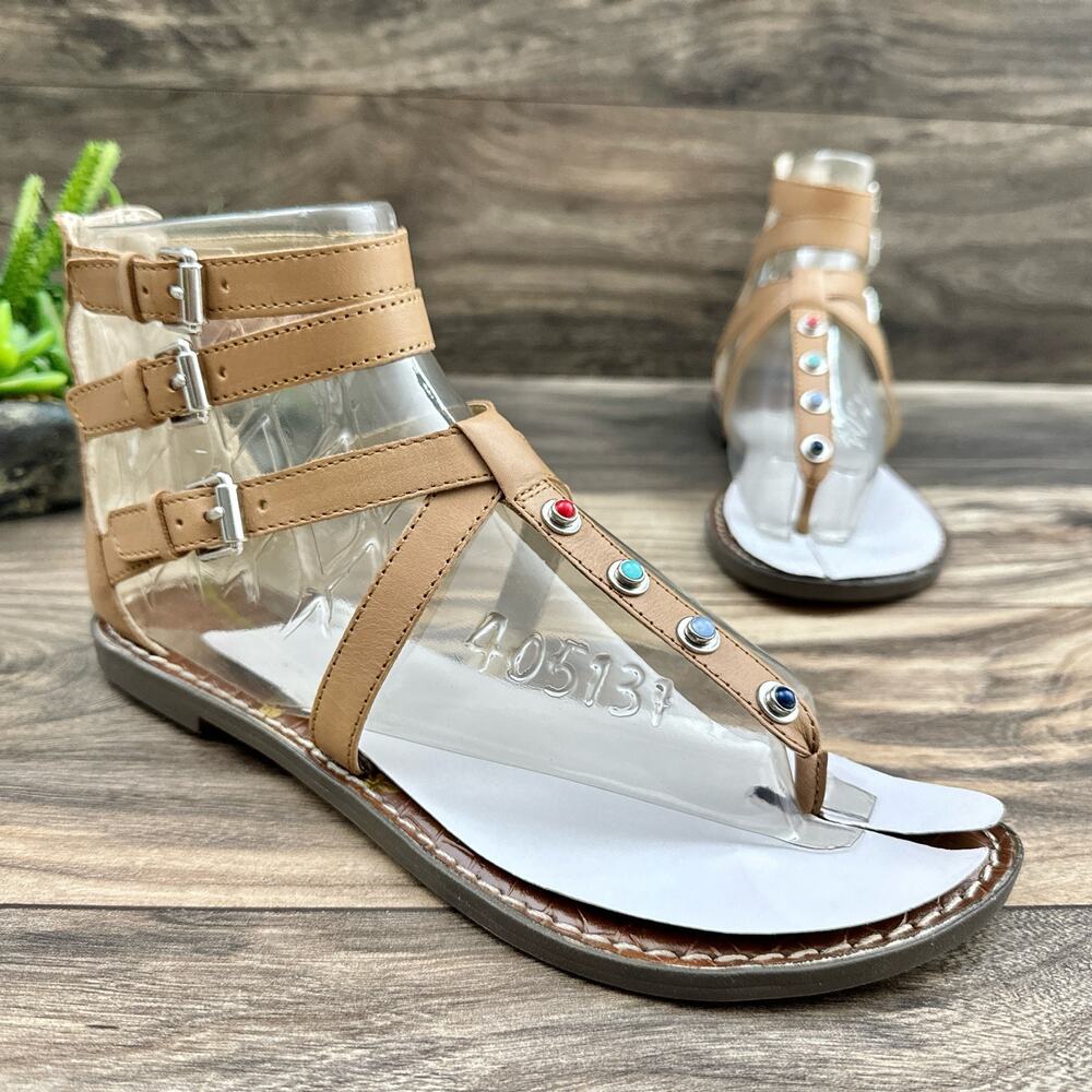 NIB Sam Edelman 9M Camel Genevive Leather Studded Strappy Gladiator Sandals - Picture 6 of 12